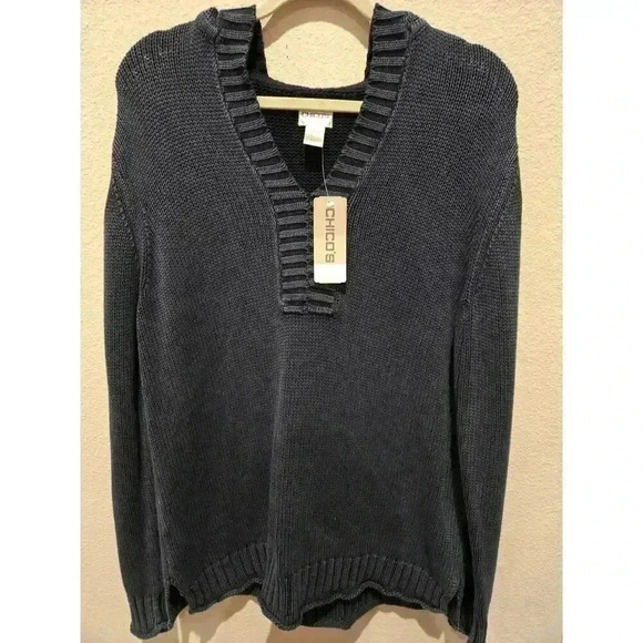 Chico's Women's V-Neck Pullover Sweater Blue Size 1 Long Sleeve 8/10 Regular - Picture 2 of 11